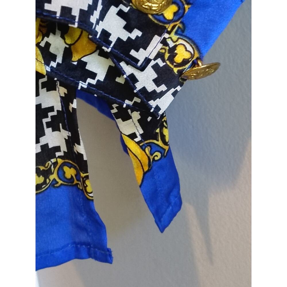 VTG 80s 90s Aris A 100% Silk Baroque Houndstooth Blouse L Royal Blue Gold... - Picture 10 of 11